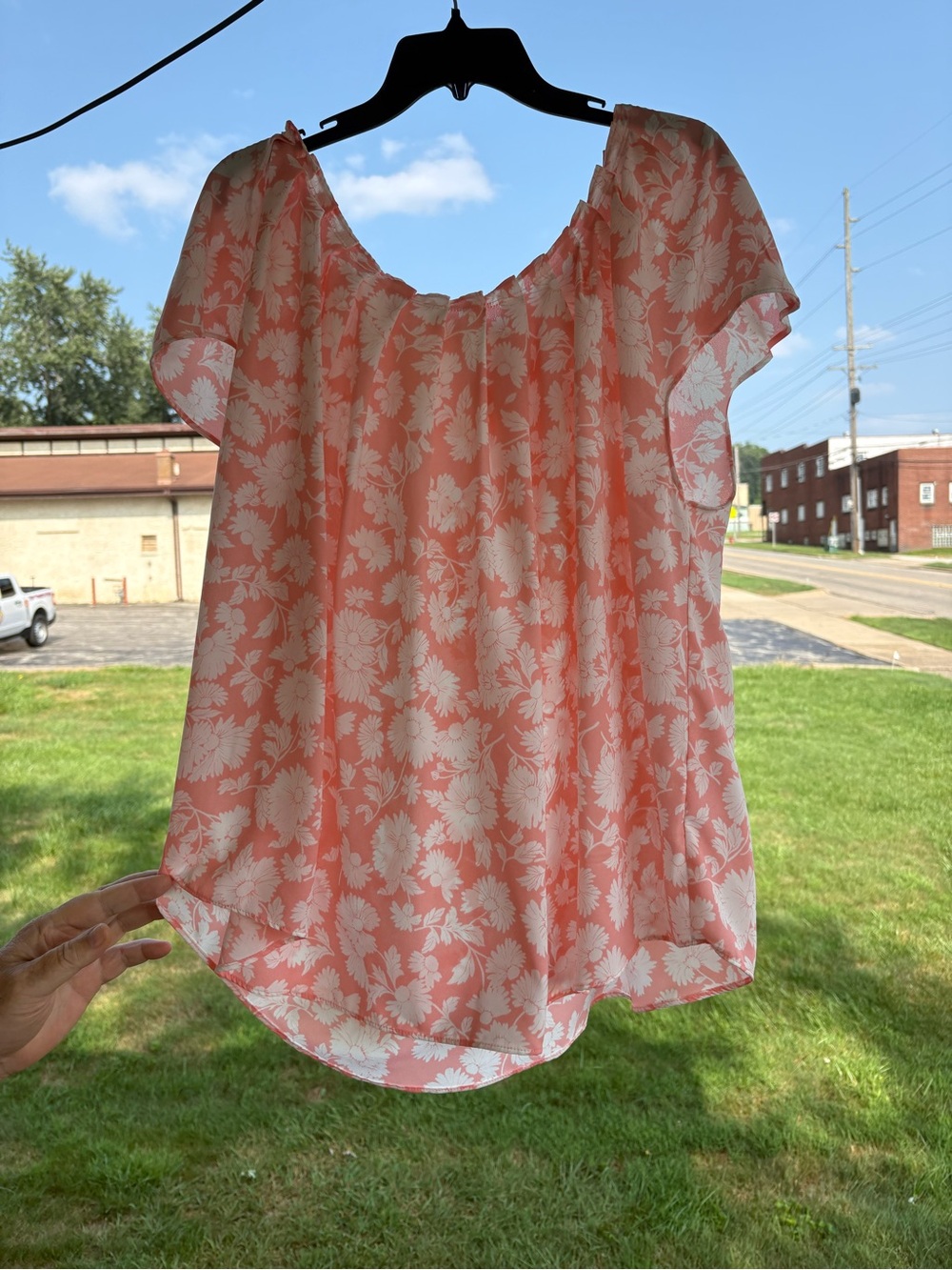 LC Lauren Conrad Peach Floral Peasant Blouse